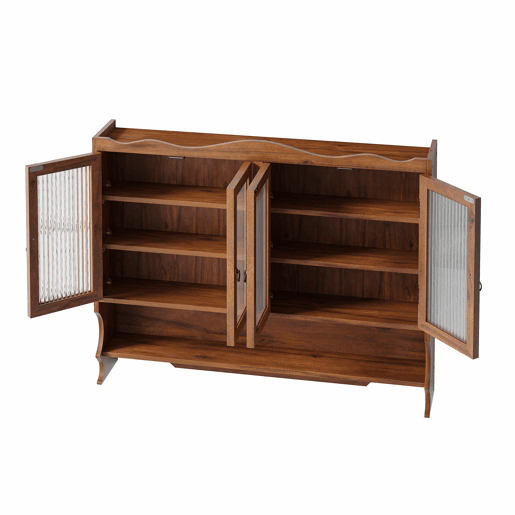 Armário de parede retro 100 cm - 4 portas, 2 níveis de armazenamento e gancho aberto - Castanho Armário de parede retro 100 cm - 4 portas, 2 níveis de armazenamento e gancho aberto - Castanho