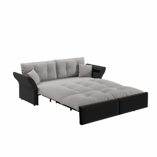 Sofá-cama extensível de 190 cm (Queen Size) u2013 3 em 1 com estofo capitoné e 2 almofadas, sofá-cama multifuncional em veludo para 2 pessoas u2013 cinzento claro