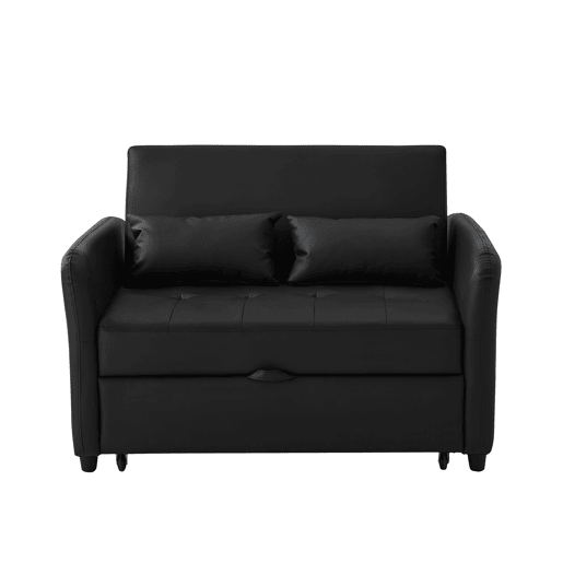 Sofá-cama multifuncional de 2 lugares - 3 níveis reclináveis, PU impermeável, conversível - Antique Black Sofá-cama multifuncional de 2 lugares - 3 níveis reclináveis, PU impermeável, conversível - Antique Black