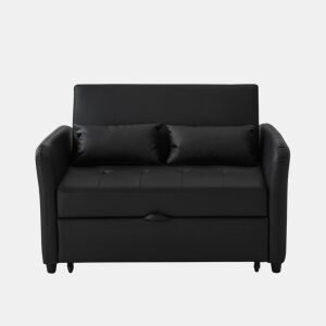 Sofá-cama multifuncional de 2 lugares - 3 níveis reclináveis, PU impermeável, conversível - Antique Black