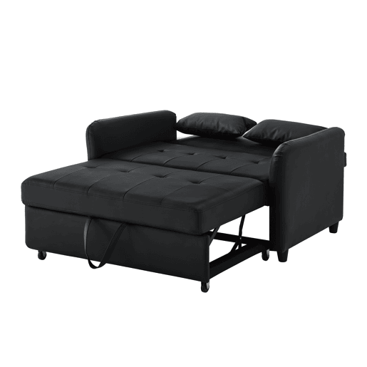Sofá-cama multifuncional de 2 lugares - 3 níveis reclináveis, PU impermeável, conversível - Antique Black Sofá-cama multifuncional de 2 lugares - 3 níveis reclináveis, PU impermeável, conversível - Antique Black