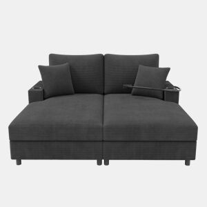 Sofá-cama XXL - Função de cama, superfície almofadada, suporte para telemóvel, USB e porta-copos - Cinza