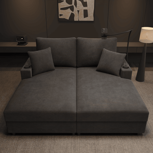 Sofá-cama XXL - Função de cama, superfície almofadada, suporte para telemóvel, USB e porta-copos - Cinza