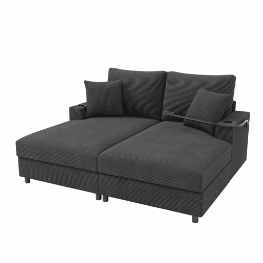 Sofá-cama XXL - Função de cama, superfície almofadada, suporte para telemóvel, USB e porta-copos - Cinza