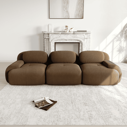 Sofá modular de 3 lugares - Tecido premium, rústico, ergonómico e sem montagem - Castanho Sofá modular de 3 lugares - Tecido premium, rústico, ergonómico e sem montagem - Castanho