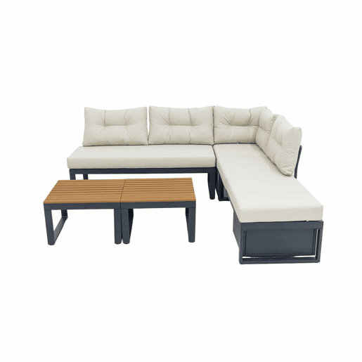 Conjunto de móveis de jardim para 3 pessoas - Reclinável em 3 posições, almofadas grossas, arrumação, poliéster resistente à água - Bege Conjunto de móveis de jardim para 3 pessoas - Reclinável em 3 posições, almofadas grossas, arrumação, poliéster resistente à água - Bege