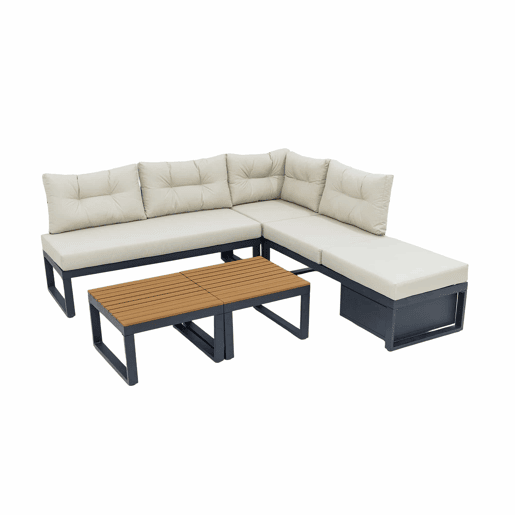 Conjunto de móveis de jardim para 3 pessoas - Reclinável em 3 posições, almofadas grossas, arrumação, poliéster resistente à água - Bege Conjunto de móveis de jardim para 3 pessoas - Reclinável em 3 posições, almofadas grossas, arrumação, poliéster resistente à água - Bege