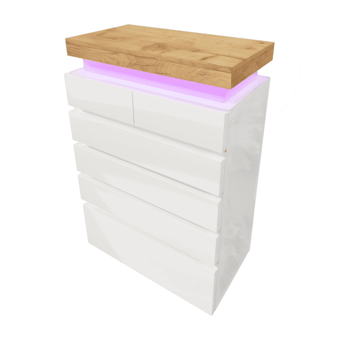 Cómoda com LED - 6 gavetas - Branco Cómoda com LED - 6 gavetas - Branco