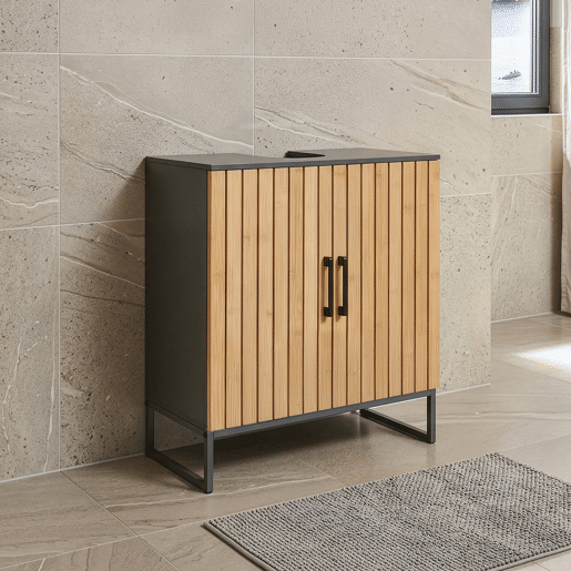 Móvel de lavatório Svanes com 3 compartimentos internos 70x60x30 cm Cinza escuroNatural en.casa Móvel de lavatório Svanes com 3 compartimentos internos 70x60x30 cm Cinza escuroNatural en.casa