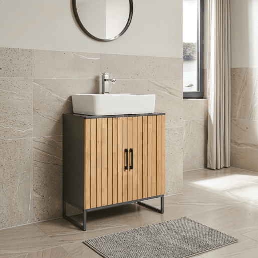 Móvel de lavatório Svanes com 3 compartimentos internos 70x60x30 cm Cinza escuroNatural en.casa Móvel de lavatório Svanes com 3 compartimentos internos 70x60x30 cm Cinza escuroNatural en.casa