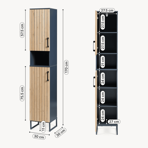 Armário alto Svanes 2 portas 170 x 30 x 30 cm Cinza escuroNatural en.casa Armário alto Svanes 2 portas 170 x 30 x 30 cm Cinza escuroNatural en.casa