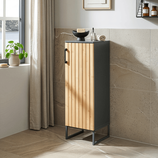 Armário de casa de banho Svanes com 1 porta 90x30x30 cm Cinzento escuroNatural en.casa