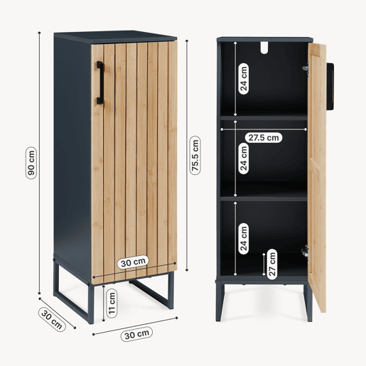 Armário de casa de banho Svanes com 1 porta 90x30x30 cm Cinzento escuroNatural en.casa
