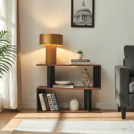 Mesa de apoio Trond com 2 compartimentos 80x29x60 cm PretoEfeito nogueira en.casa Mesa de apoio Trond com 2 compartimentos 80x29x60 cm PretoEfeito nogueira en.casa