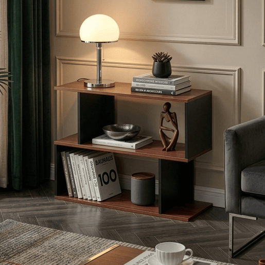 Mesa de apoio Trond com 2 compartimentos 80x29x60 cm PretoEfeito nogueira en.casa Mesa de apoio Trond com 2 compartimentos 80x29x60 cm PretoEfeito nogueira en.casa