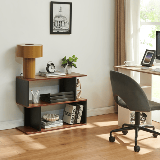Mesa de apoio Trond com 2 compartimentos 80x29x60 cm PretoEfeito nogueira en.casa Mesa de apoio Trond com 2 compartimentos 80x29x60 cm PretoEfeito nogueira en.casa