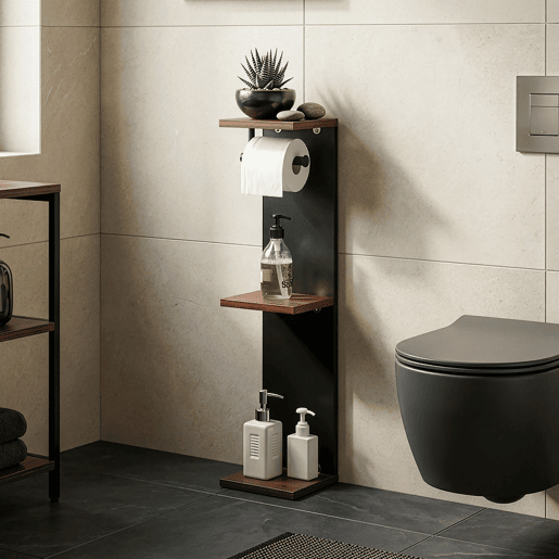 Suporte para papel higiƩnico Trond 76x18x18 cm PretoEfeito nogueira en.casa Suporte para papel higiƩnico Trond 76x18x18 cm PretoEfeito nogueira en.casa