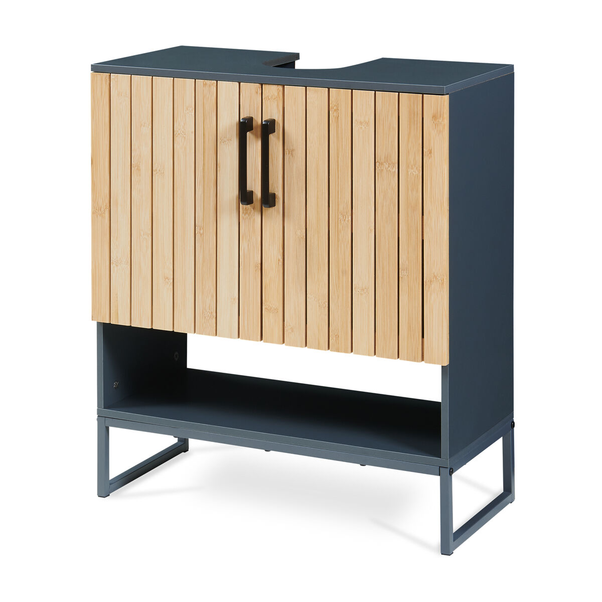 Mueble bajo lavabo svanes con 2 compartimentos cerrados 70x60x30cm gris oscuro/natural [en.casa]