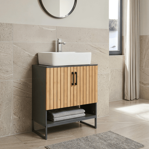 Móvel de lavatório Svanes com compartimento aberto 70x60x30 cm Cinza escuroNatural en.casa Móvel de lavatório Svanes com compartimento aberto 70x60x30 cm Cinza escuroNatural en.casa