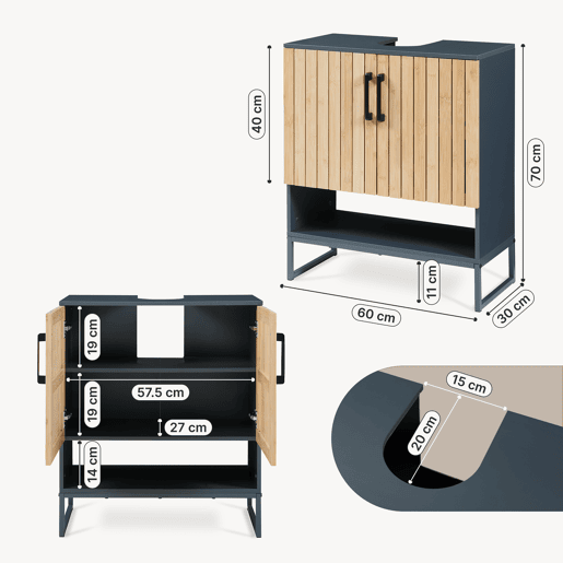 Móvel de lavatório Svanes com compartimento aberto 70x60x30 cm Cinza escuroNatural en.casa Móvel de lavatório Svanes com compartimento aberto 70x60x30 cm Cinza escuroNatural en.casa