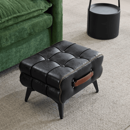 Apoio para pés portátil sem dimensões especificadas - estofado em pele, multifuncional, com pés metálicos, estilo moderno para sala de estar e quarto - preto Apoio para pés portátil sem dimensões especificadas - estofado em pele, multifuncional, com pés metálicos, estilo moderno para sala de estar e quarto - preto