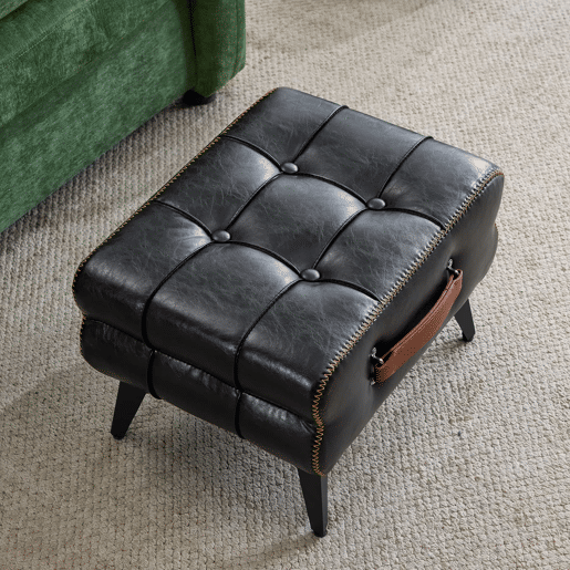 Apoio para pés portátil sem dimensões especificadas - estofado em pele, multifuncional, com pés metálicos, estilo moderno para sala de estar e quarto - preto Apoio para pés portátil sem dimensões especificadas - estofado em pele, multifuncional, com pés metálicos, estilo moderno para sala de estar e quarto - preto