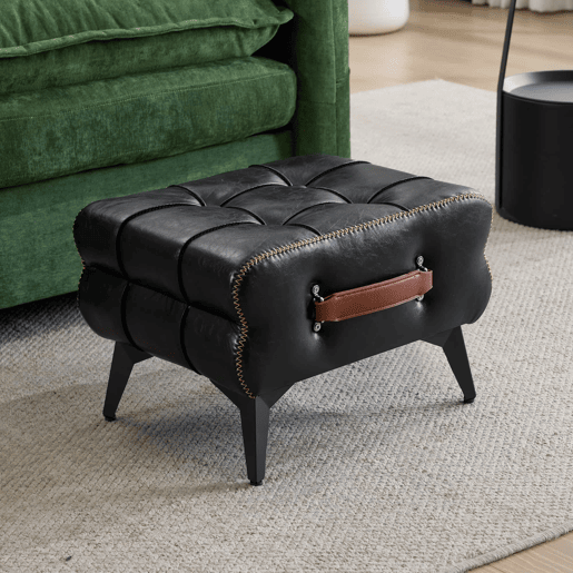 Apoio para pés portátil sem dimensões especificadas - estofado em pele, multifuncional, com pés metálicos, estilo moderno para sala de estar e quarto - preto Apoio para pés portátil sem dimensões especificadas - estofado em pele, multifuncional, com pés metálicos, estilo moderno para sala de estar e quarto - preto