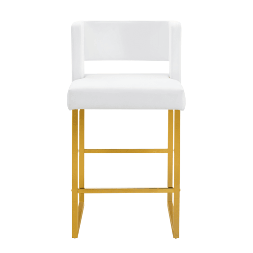 Bancos de bar 2 unidades - estilo nórdico, design quadrado, pernas metálicas douradas - Branco+Dourado Bancos de bar 2 unidades - estilo nórdico, design quadrado, pernas metálicas douradas - Branco+Dourado