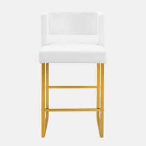 Bancos de bar 2 unidades - estilo nórdico, design quadrado, pernas metálicas douradas - Branco+Dourado