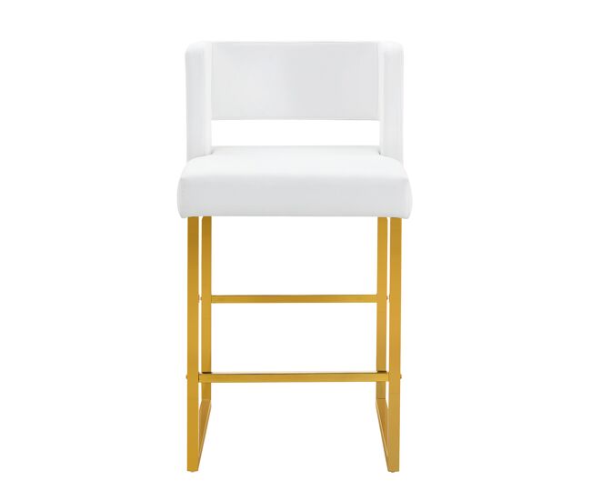 Taburetes de bar 2 unidades - estilo nórdico, diseño cuadrado, patas metálicas doradas - blanco+oro
