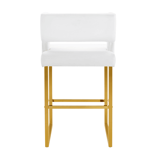 Bancos de bar 2 unidades - estilo nórdico, design quadrado, pernas metálicas douradas - Branco+Dourado Bancos de bar 2 unidades - estilo nórdico, design quadrado, pernas metálicas douradas - Branco+Dourado
