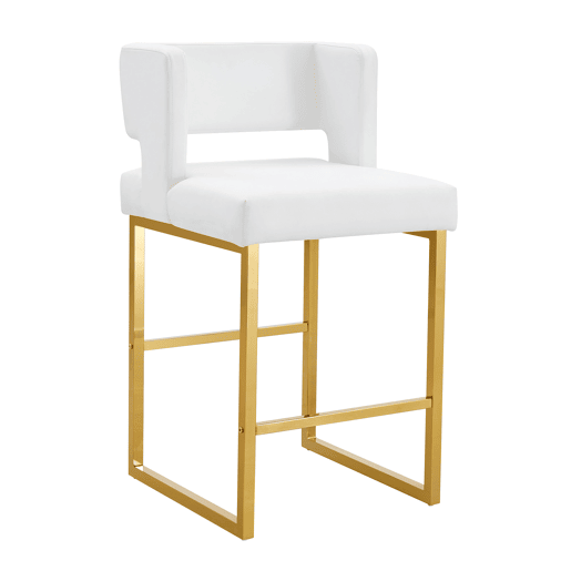 Bancos de bar 2 unidades - estilo nórdico, design quadrado, pernas metálicas douradas - Branco+Dourado Bancos de bar 2 unidades - estilo nórdico, design quadrado, pernas metálicas douradas - Branco+Dourado