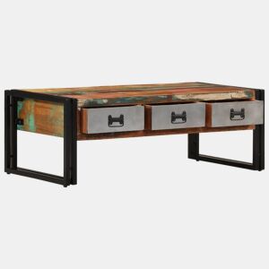 Mesa de Centro, Mesa baixa, 3 gavetas madeira recuperada maciça 100x50x35 cm