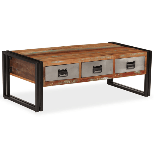 Mesa de Centro, Mesa baixa, 3 gavetas madeira recuperada maciça 100x50x35 cm Mesa de Centro, Mesa baixa, 3 gavetas madeira recuperada maciça 100x50x35 cm