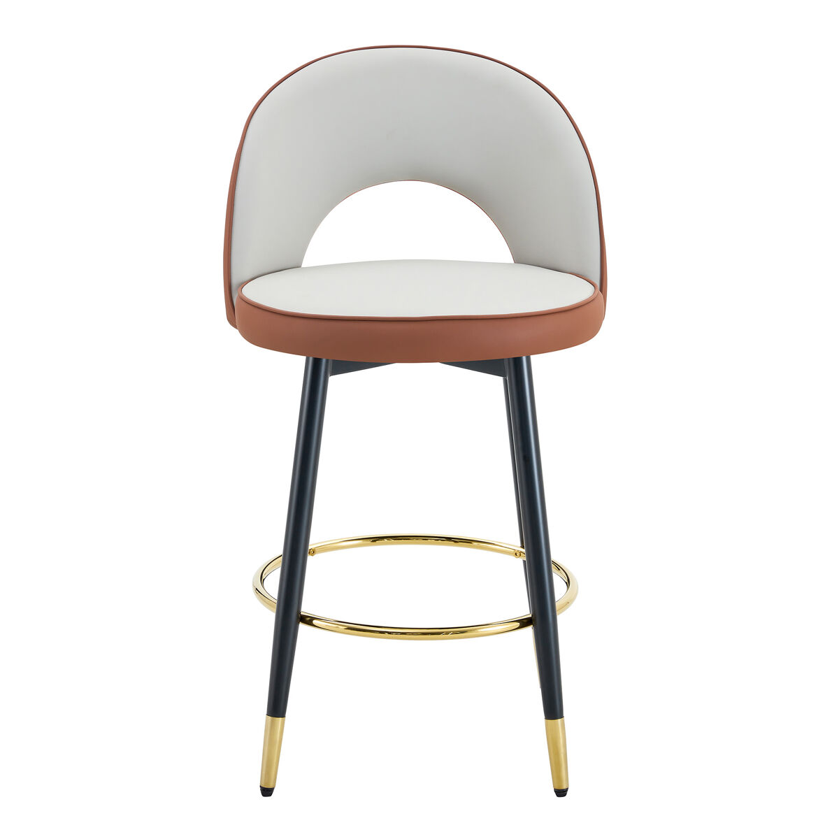 Taburete de bar giratorio 360° - asiento acolchado pu, cómodo - marrón/negro y gris claro, 2 uds