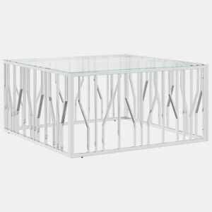 Mesa de Centro, Mesa baixa, 100x100x50 cm aço inoxidável e vidro