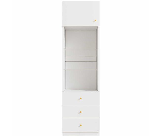 Vitrina armario alto de almacenamiento librería 50×40×180 cm - espacio abierto, cajones, estantes de vidrio regulables en altura - blanco