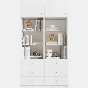 Armário alto com prateleiras de arrumação 100×40×180 cm - espaço aberto, gavetas, prateleiras de vidro ajustáveis, conjunto de 2 - branco