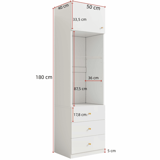 Armário alto com prateleiras de arrumação 100×40×180 cm - espaço aberto, gavetas, prateleiras de vidro ajustáveis, conjunto de 2 - branco