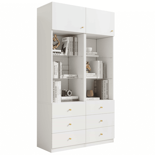 Armário alto com prateleiras de arrumação 100×40×180 cm - espaço aberto, gavetas, prateleiras de vidro ajustáveis, conjunto de 2 - branco