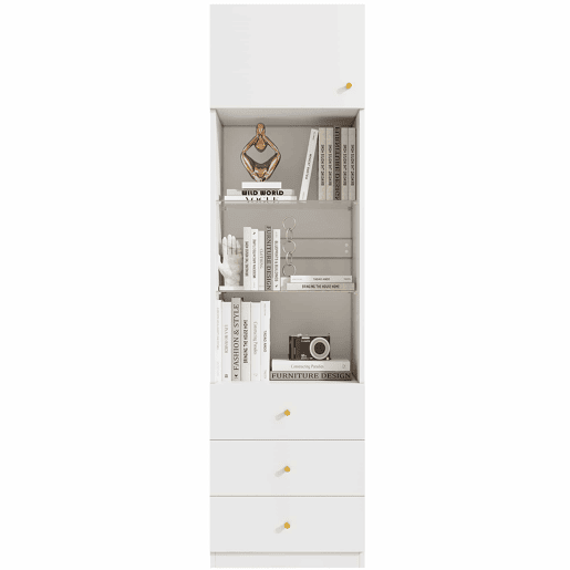 Armário alto com prateleiras de arrumação 100×40×180 cm - espaço aberto, gavetas, prateleiras de vidro ajustáveis, conjunto de 2 - branco