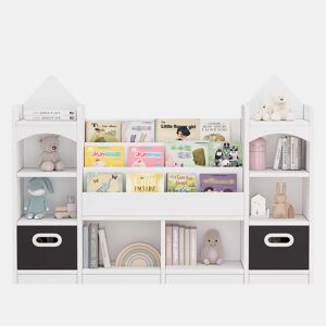 Estante infantil para livros e brinquedos 130x30x90 cm - estante infantil com várias prateleiras, armário organizador para quarto infantil, com 2 caixas de arrumação dobráveis, para guardar livros e brinquedos - branco