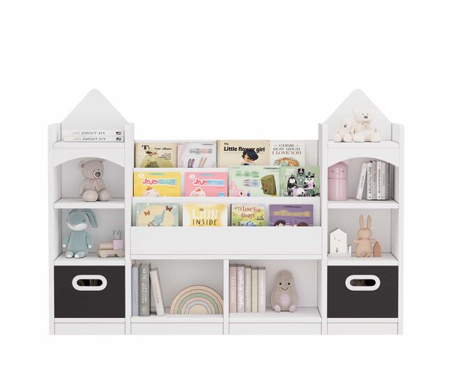 Estantería infantil para libros y juguetes 130x30x90 cm - estantería infantil multiestante, armario organizador para habitación infantil, con 2 cajas