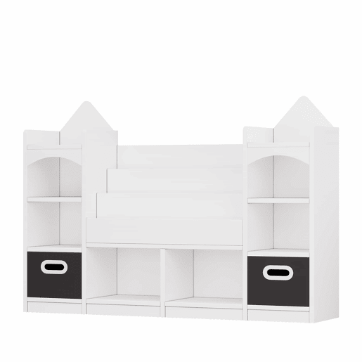 Estante infantil para livros e brinquedos 130x30x90 cm - estante infantil com várias prateleiras, armário organizador para quarto infantil, com 2 caixas de arrumação dobráveis, para guardar livros e brinquedos - branco