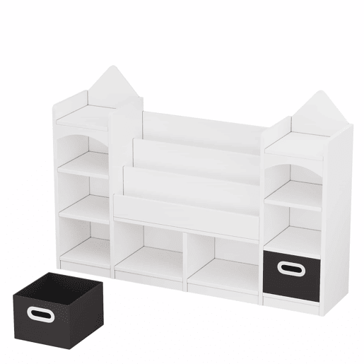 Estante infantil para livros e brinquedos 130x30x90 cm - estante infantil com várias prateleiras, armário organizador para quarto infantil, com 2 caixas de arrumação dobráveis, para guardar livros e brinquedos - branco