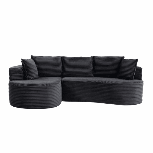 Sofá Curvo de 3 lugares em veludo - Com porta-copos, bolso lateral, almofadas incluídas e espuma de alta densidade para o máximo conforto - Cinza escuro Sofá Curvo de 3 lugares em veludo - Com porta-copos, bolso lateral, almofadas incluídas e espuma de alta densidade para o máximo conforto - Cinza escuro
