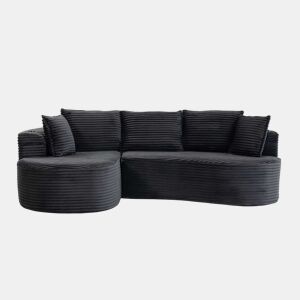 Sofá Curvo de 3 lugares em veludo - Com porta-copos, bolso lateral, almofadas incluídas e espuma de alta densidade para o máximo conforto - Cinza escuro