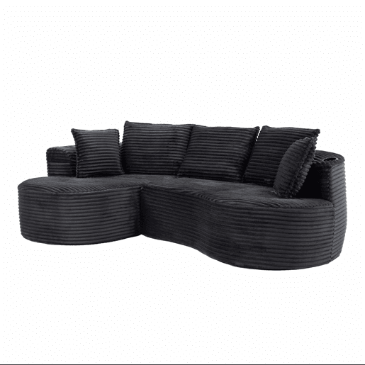 Sofá Curvo de 3 lugares em veludo - Com porta-copos, bolso lateral, almofadas incluídas e espuma de alta densidade para o máximo conforto - Cinza escuro Sofá Curvo de 3 lugares em veludo - Com porta-copos, bolso lateral, almofadas incluídas e espuma de alta densidade para o máximo conforto - Cinza escuro