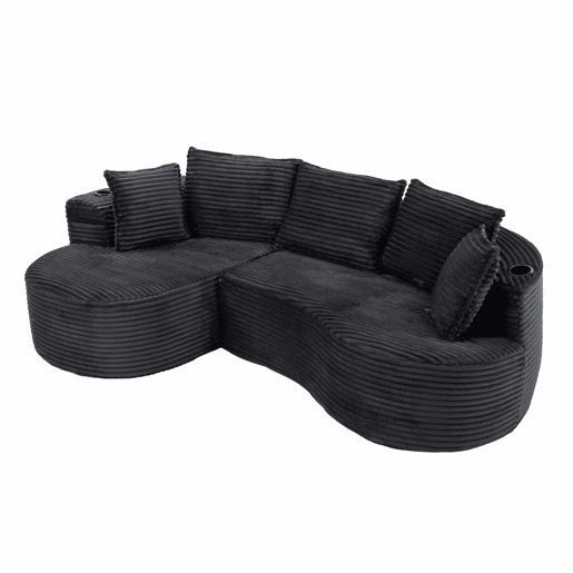 Sofá Curvo de 3 lugares em veludo - Com porta-copos, bolso lateral, almofadas incluídas e espuma de alta densidade para o máximo conforto - Cinza escuro Sofá Curvo de 3 lugares em veludo - Com porta-copos, bolso lateral, almofadas incluídas e espuma de alta densidade para o máximo conforto - Cinza escuro