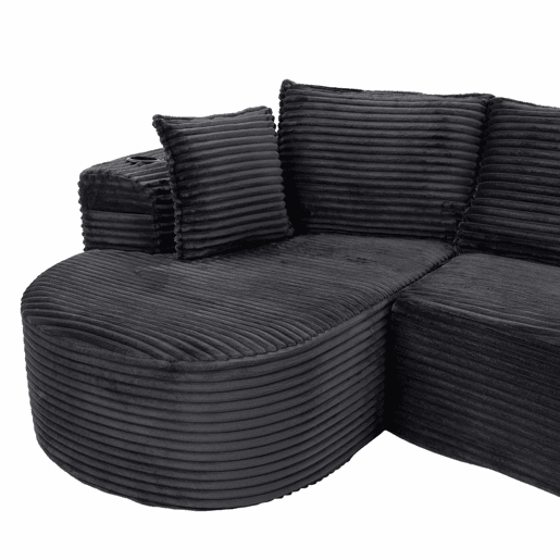Sofá Curvo de 3 lugares em veludo - Com porta-copos, bolso lateral, almofadas incluídas e espuma de alta densidade para o máximo conforto - Cinza escuro Sofá Curvo de 3 lugares em veludo - Com porta-copos, bolso lateral, almofadas incluídas e espuma de alta densidade para o máximo conforto - Cinza escuro